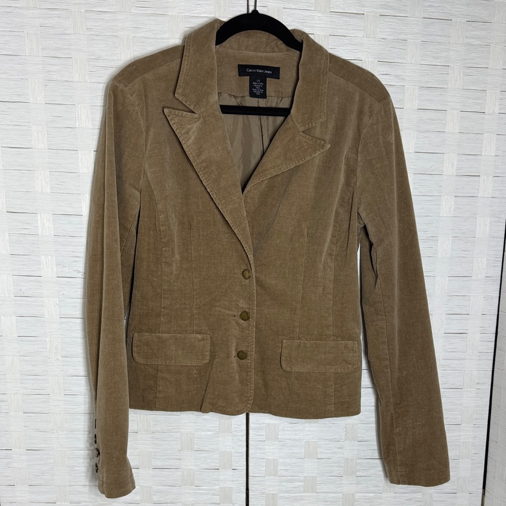 Vintage‎ Y2K Calvin Klein Tan Corduroy Blazer Single-Breasted Jacket Large